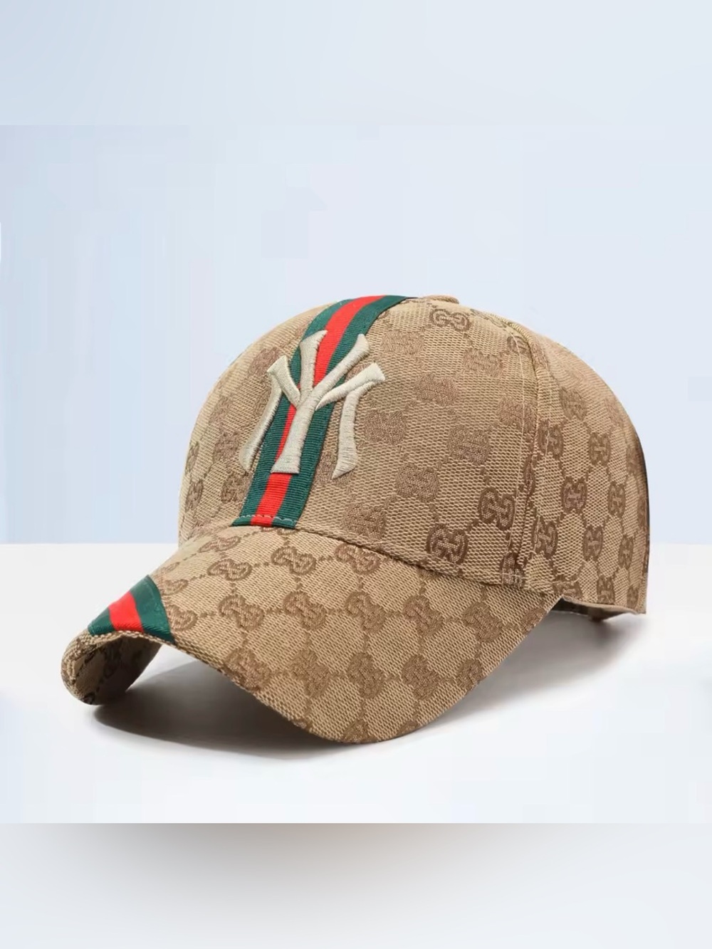 New Arrivals! Embroidered Letters On Baseball Cap in Beige w Green, Red Stripe